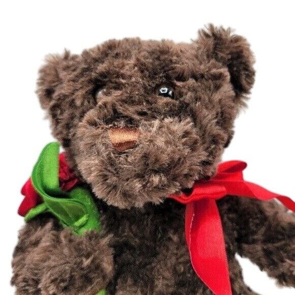 Dan Dee Love Bear Plush Brown 11.5" Sitting Red Rose Ribbon 2014 Valentine's Day - Picture 2 of 10